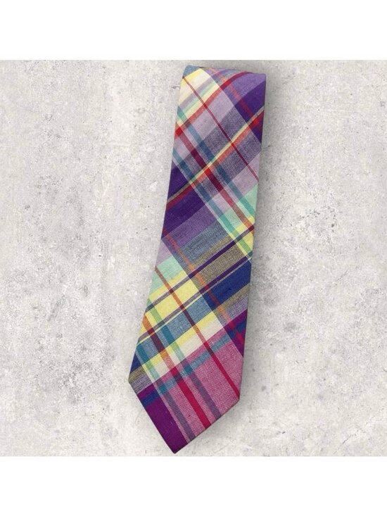 Lands' End Other - LANDS' END Cotton Tie USA Purple Blue Pink Tartan W:3.6" EUC